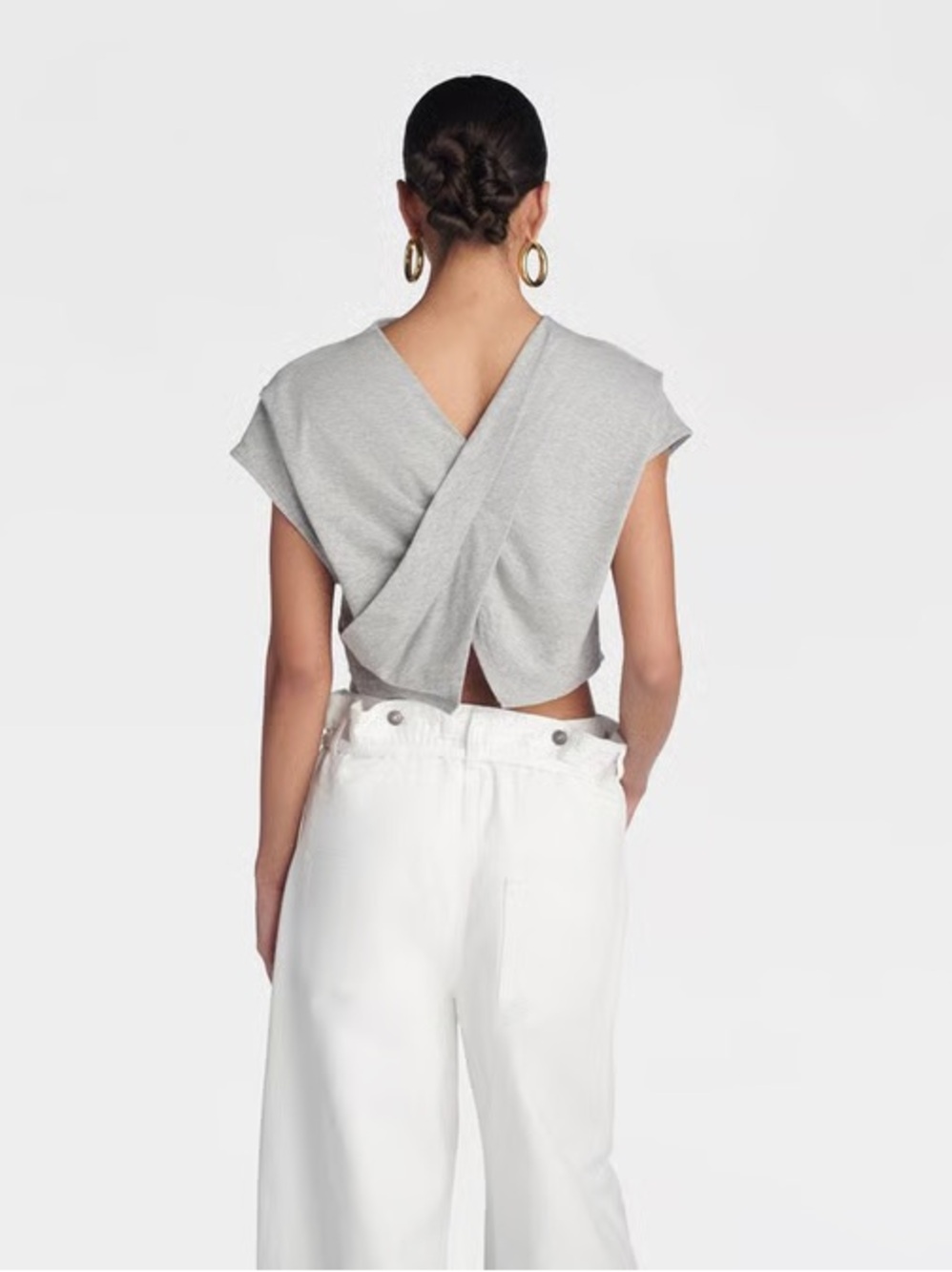 KBB NWT Women's Cropped 'The Back Twist T-Shirt' - Gray -large